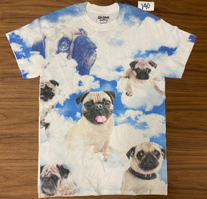 Gildan Pug in Clouds All over Print Tee - White/Blue