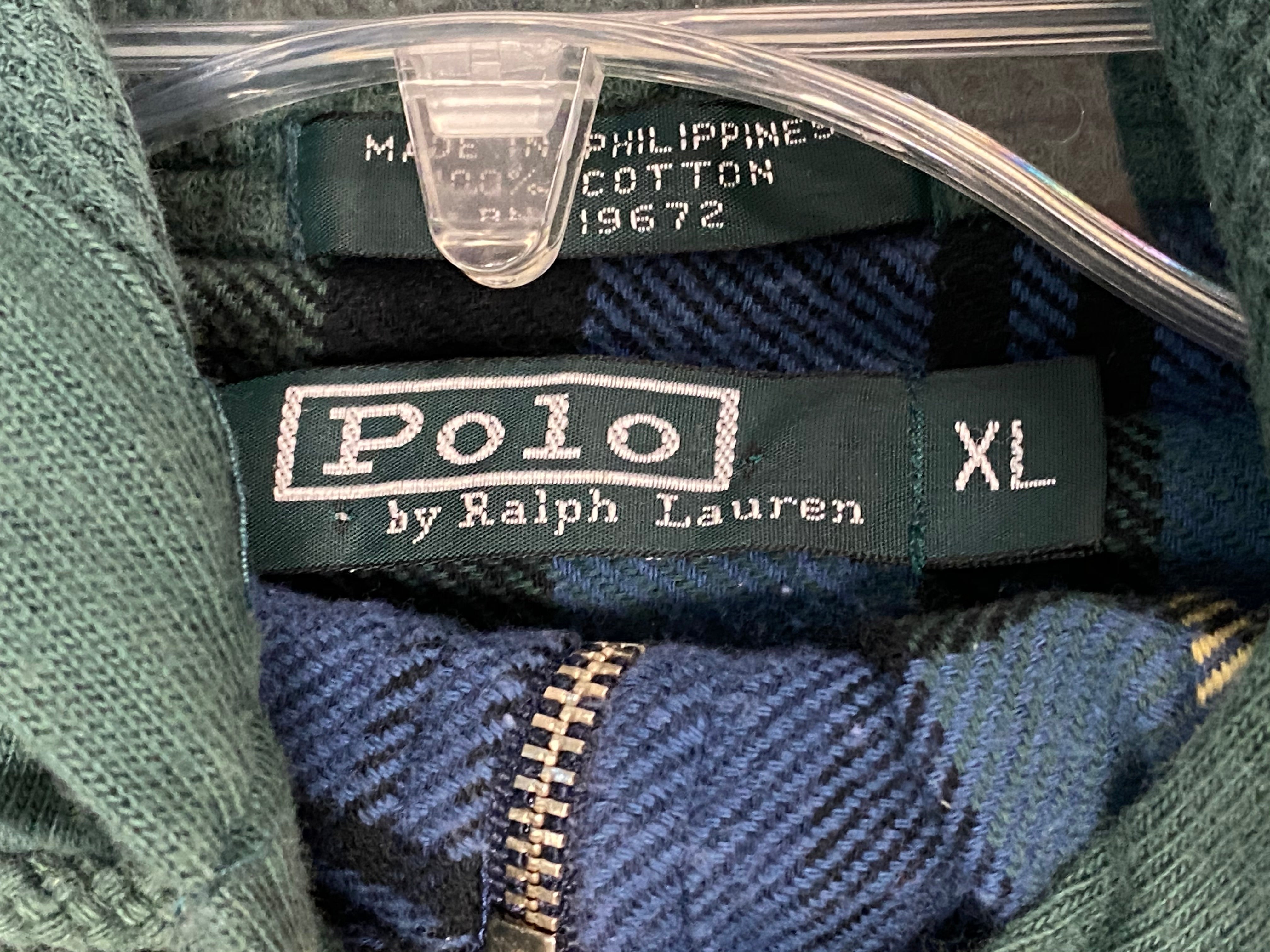 Polo by Ralph Lauren Pullover Hooded Flannel Shirt - Blue/Green