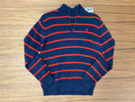 Zip Neck Striped Sweater - Navy/Red