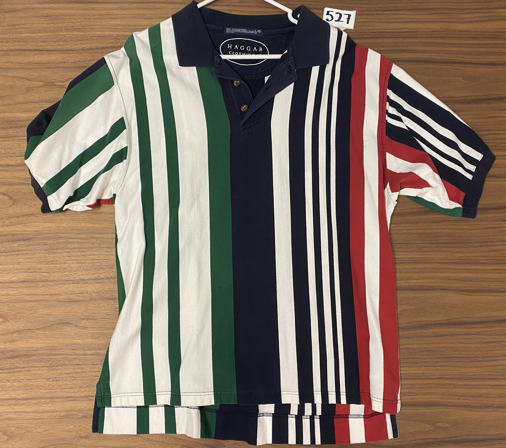 Haggar Vertical Striped Polo Shirt - Navy/Multi