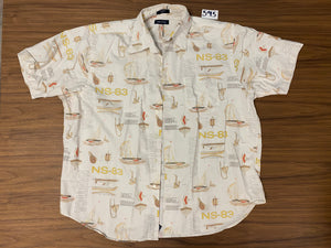 Nautica Graphic Printed Short Sleeve Button Up Shirt - Cream