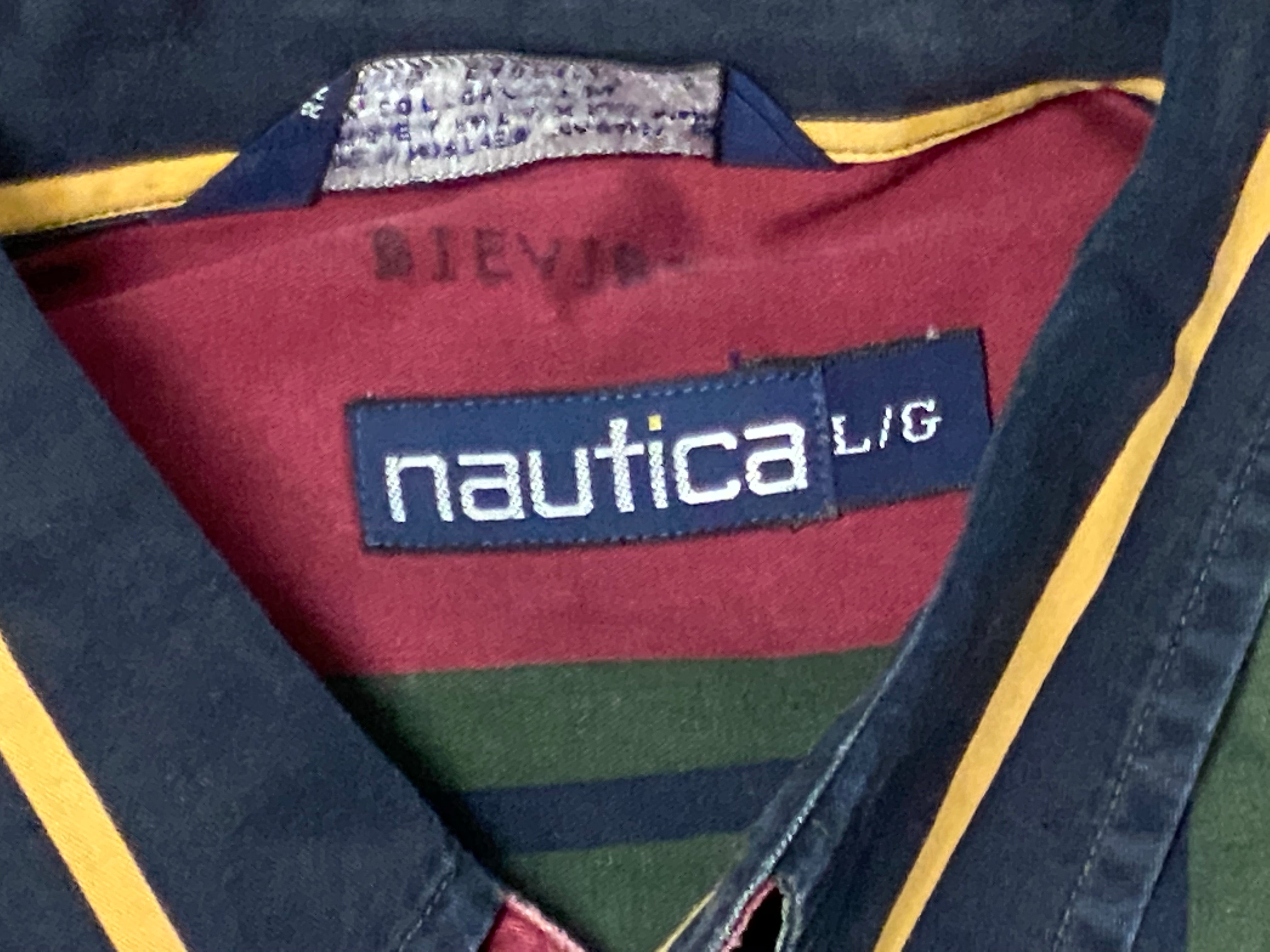 Nautica LS Vertical Striped Button Up - Navy/Multi