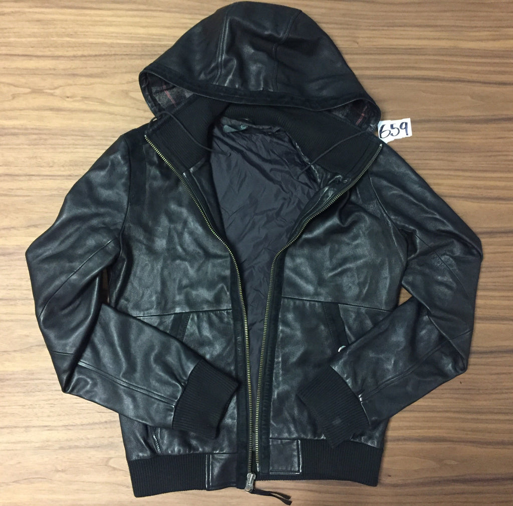 Casette Hooded leather Jacket - Black