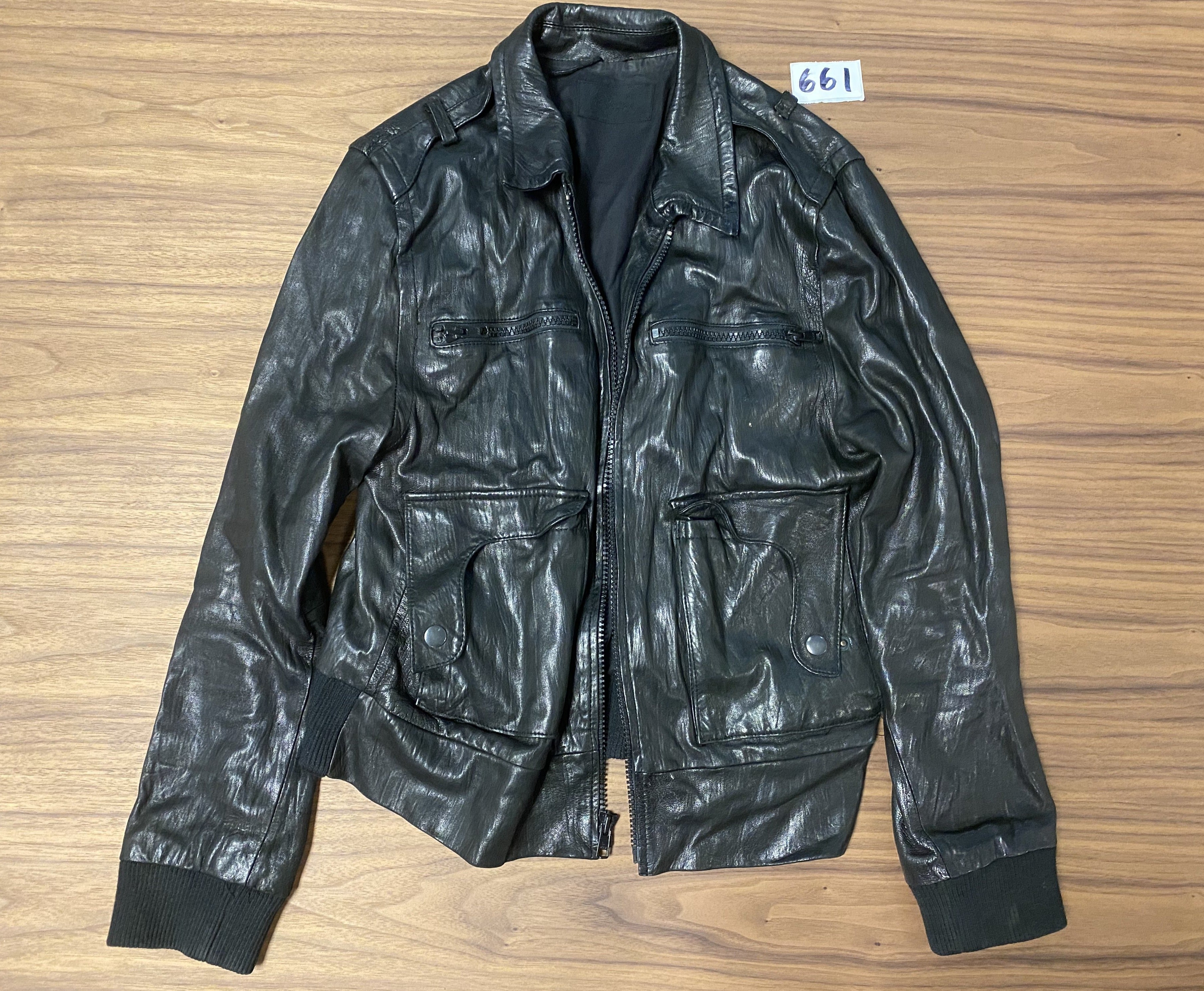Casette  Zip Up Leather Jacket - Black