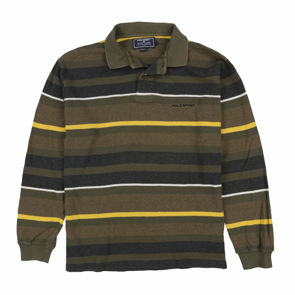 POLO SPORT SPELL OUT STRIPE LS POLO // OLIVE CHARCOAL YELLOW