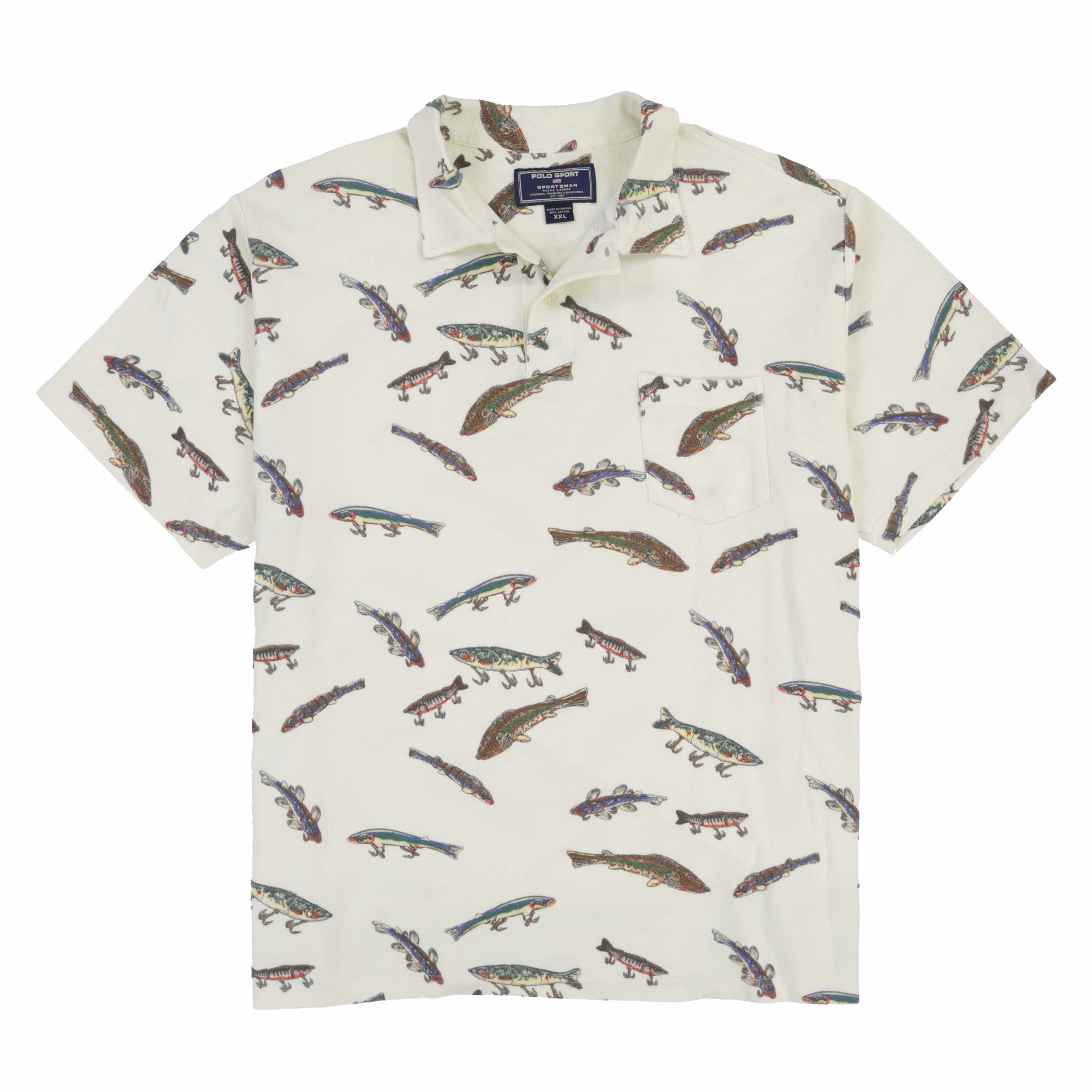 POLO SPORT SPORTSMAN MADE CANADA ALL OVER FISHES POLO // WHITE