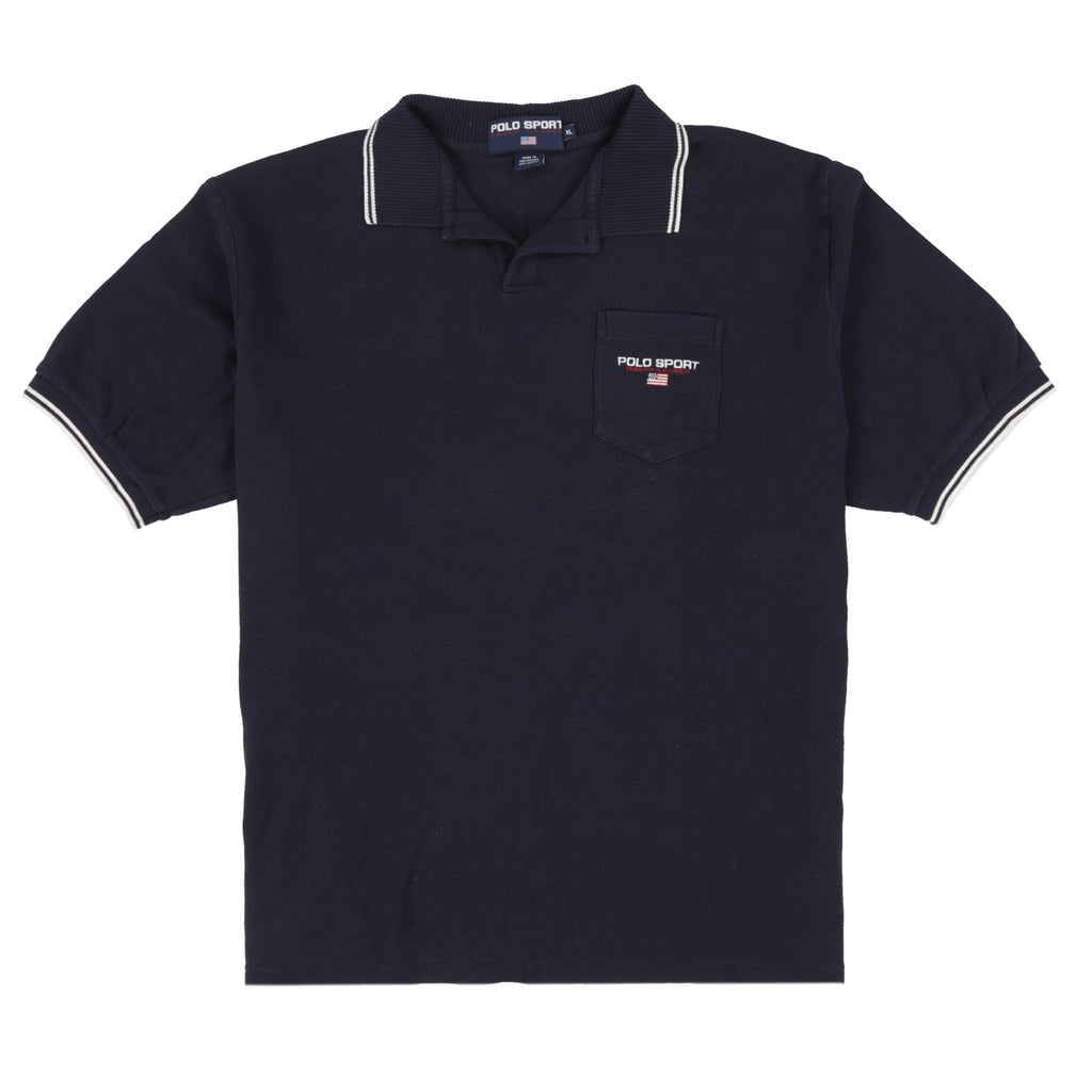 POLO SPORT EMB C SPELL OUT SS POCKET POLO // NAVY