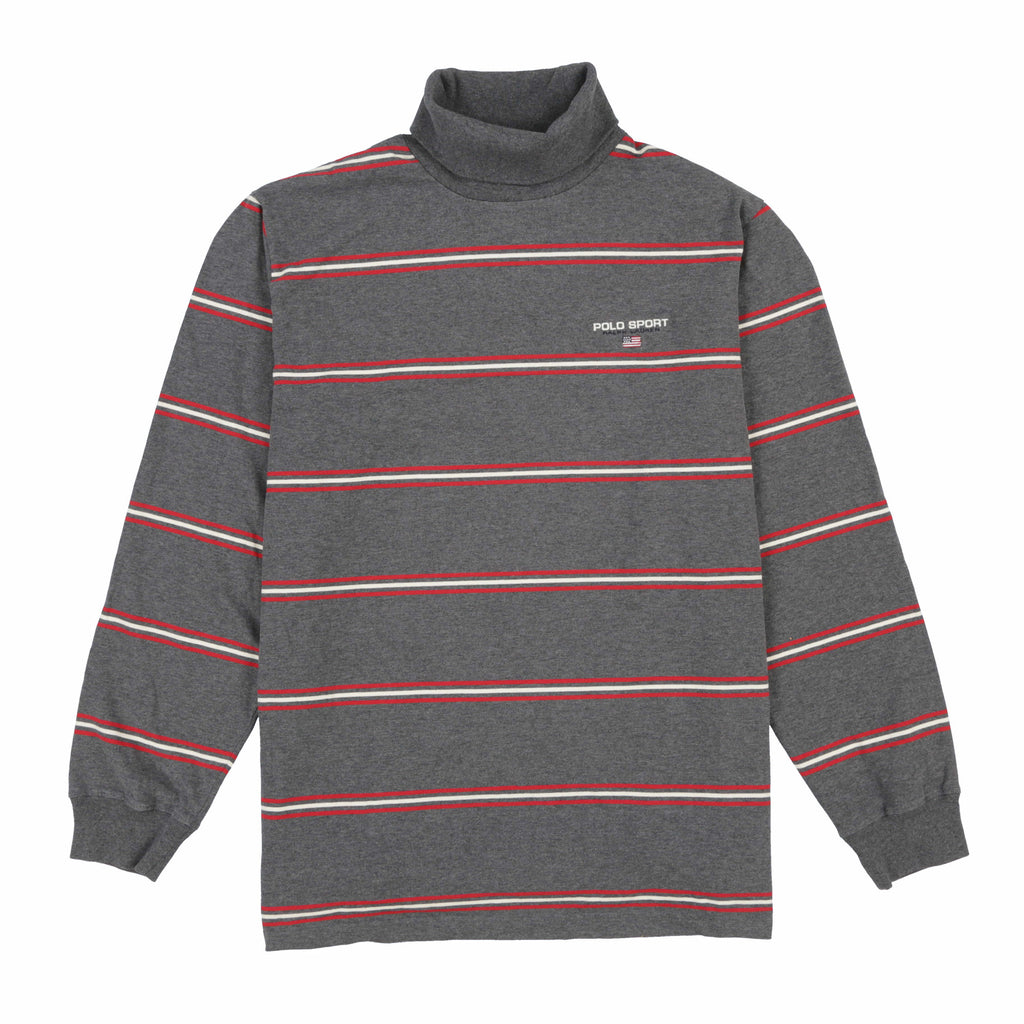 POLO SPORT EMB SPELL OUT STRIPE TURTLENECK // GREY WHITE RED
