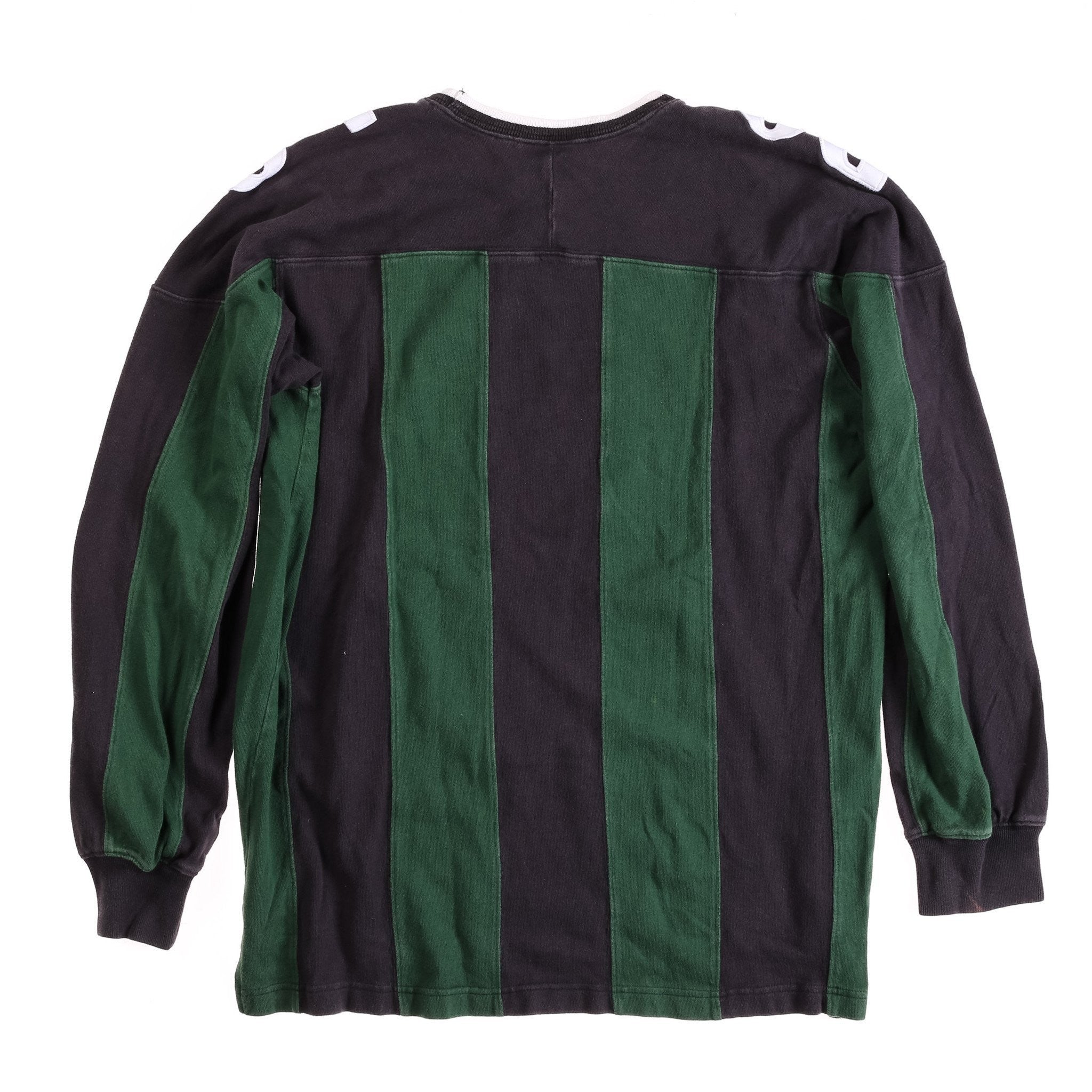 POLO SPORT SHOULDER SPELL OUT VERTICAL STRIPE LS TEE // GREEN BLACK