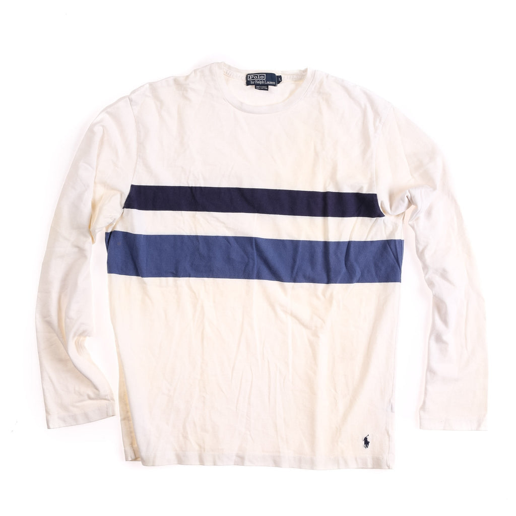 POLO STRIPED LS TEE // WHITE BLUE